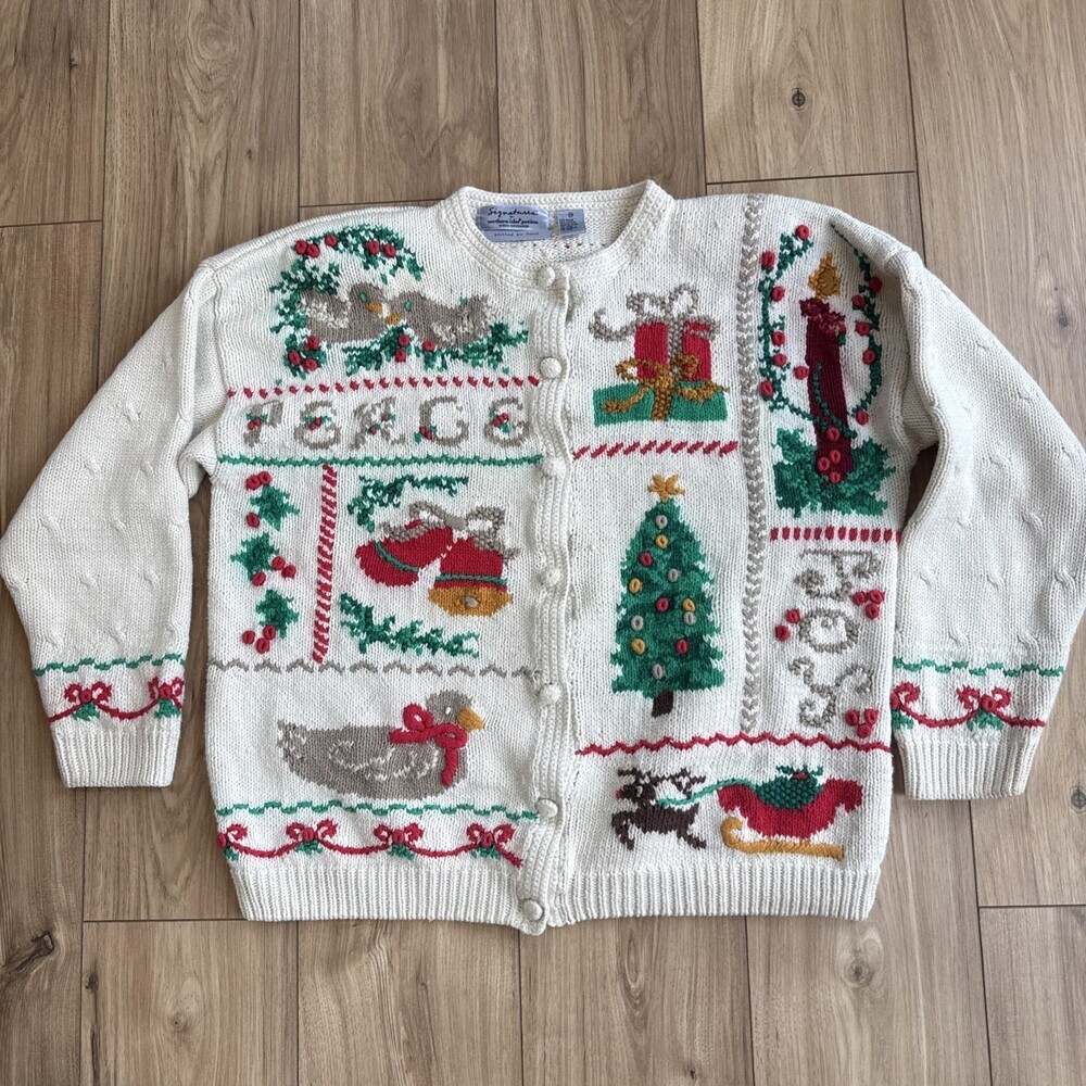 Signature by Northern Isles Hand Knitted Sweater Holiday Christmas Sz M Petite